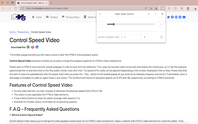 Control Speed Video  from Chrome web store to be run with OffiDocs Chromium online
