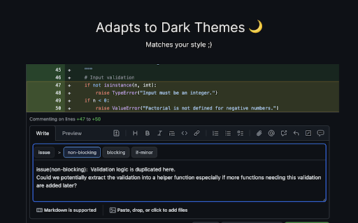 Conventional Comments (GitHub) by Pullpo  from Chrome web store to be run with OffiDocs Chromium online