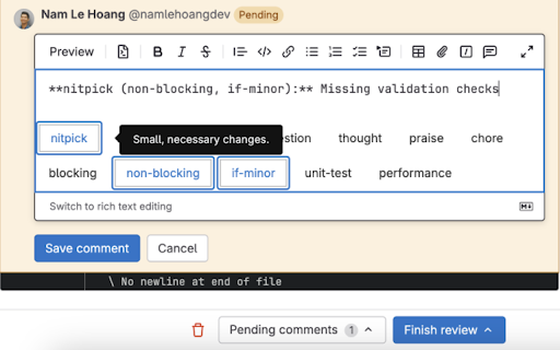 Conventional Comments Plus Better Git Comments  from Chrome web store to be run with OffiDocs Chromium online