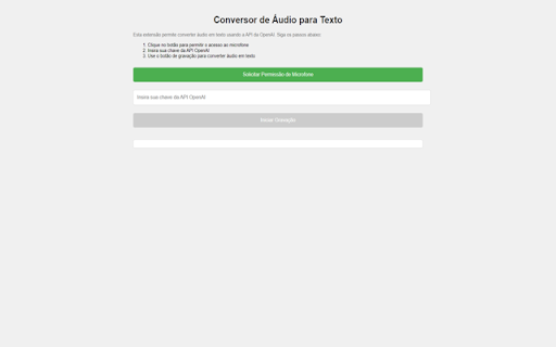 Conversor de Áudio para Texto  from Chrome web store to be run with OffiDocs Chromium online