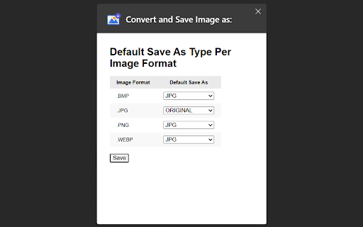 Convert and Save Image as  from Chrome web store to be run with OffiDocs Chromium online