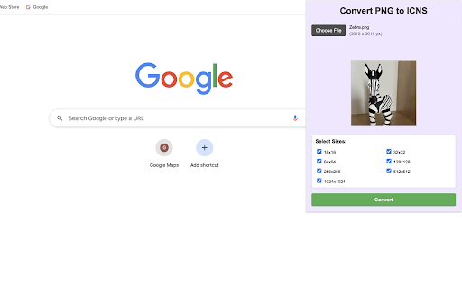 Convert PNG to ICNS  from Chrome web store to be run with OffiDocs Chromium online