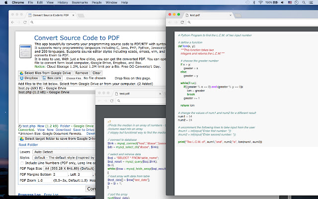 Convert Source Code to PDF  from Chrome web store to be run with OffiDocs Chromium online