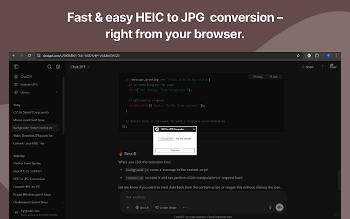 Convert to HEIC to JPG  from Chrome web store to be run with OffiDocs Chromium online
