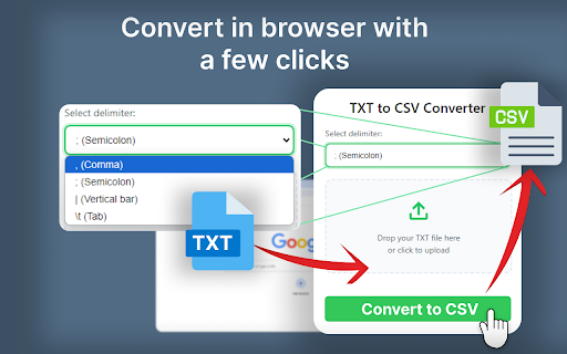 Convert TXT to CSV  from Chrome web store to be run with OffiDocs Chromium online