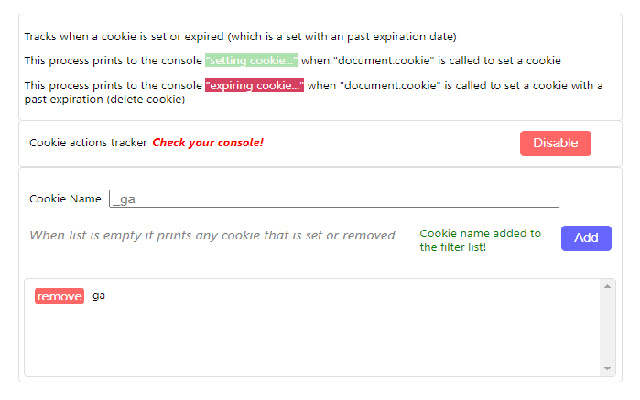 Cookie Actions Tracker  from Chrome web store to be run with OffiDocs Chromium online