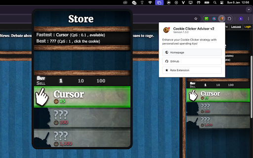 Cookie Clicker Advisor v2  from Chrome web store to be run with OffiDocs Chromium online