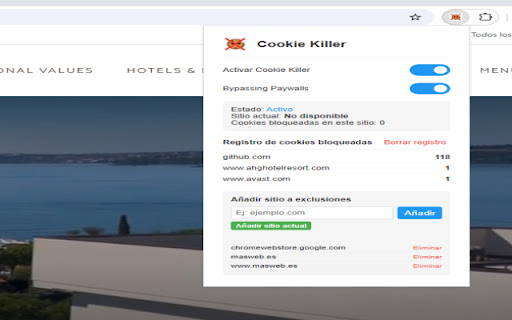Cookie Killer  from Chrome web store to be run with OffiDocs Chromium online