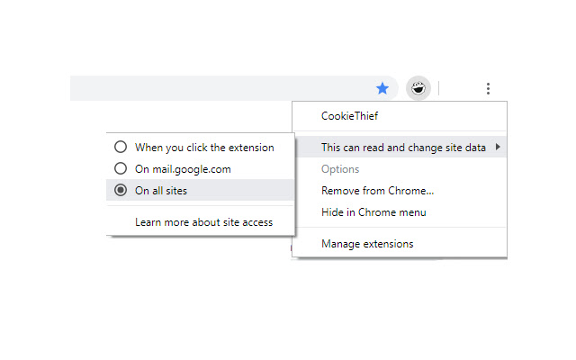 CookieThief  from Chrome web store to be run with OffiDocs Chromium online