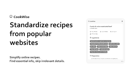 CookWise  from Chrome web store to be run with OffiDocs Chromium online