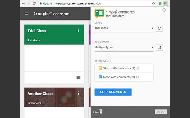 CopyComments for Classroom  from Chrome web store to be run with OffiDocs Chromium online