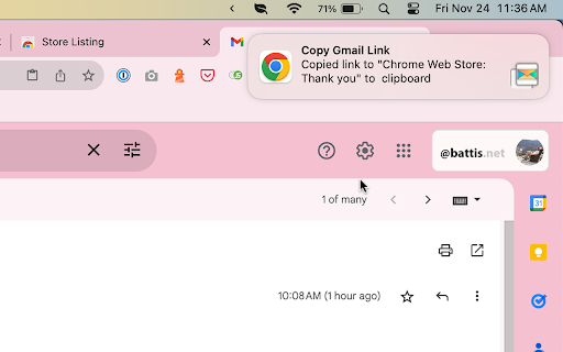 Copy Email Link  from Chrome web store to be run with OffiDocs Chromium online