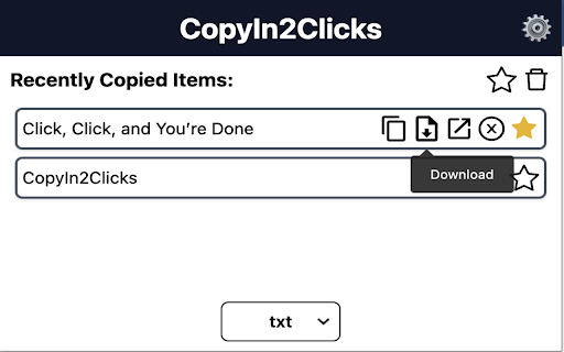 CopyIn2Clicks: Clipboard History  Text Saver  from Chrome web store to be run with OffiDocs Chromium online