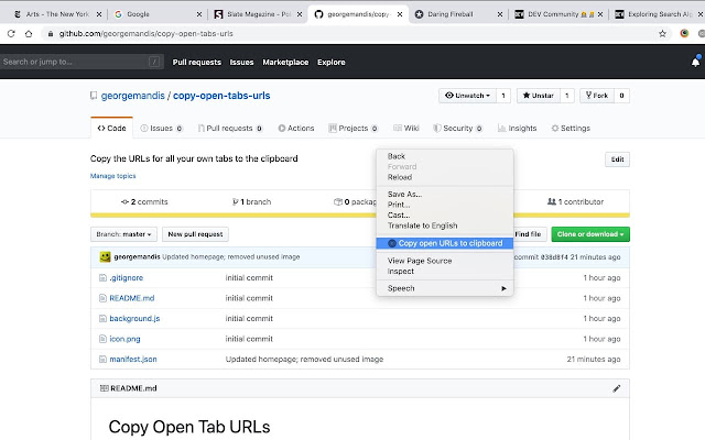 Copy Open Tab URLs  from Chrome web store to be run with OffiDocs Chromium online