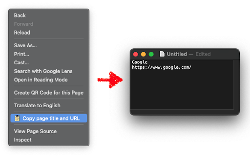 Copy page title and URL from context menu  from Chrome web store to be run with OffiDocs Chromium online