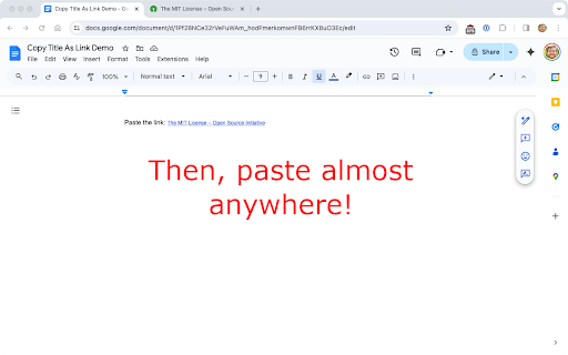 Copy Page Title As Link  from Chrome web store to be run with OffiDocs Chromium online