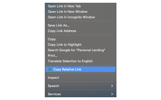 Copy Relative Link  from Chrome web store to be run with OffiDocs Chromium online