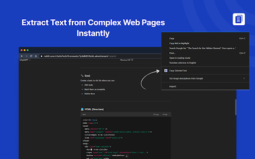 Copy Selected Text  from Chrome web store to be run with OffiDocs Chromium online