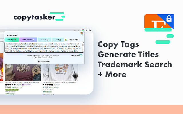 Copy Tags Etsy Keywords Titles Copytasker  from Chrome web store to be run with OffiDocs Chromium online