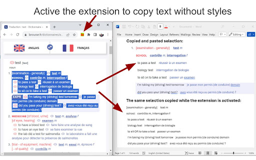 Copy text without styles  from Chrome web store to be run with OffiDocs Chromium online