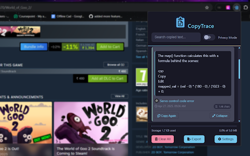 CopyTrace  from Chrome web store to be run with OffiDocs Chromium online