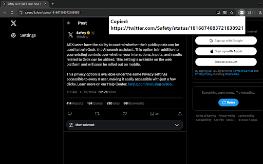 Copy twitter.com url for preview  from Chrome web store to be run with OffiDocs Chromium online