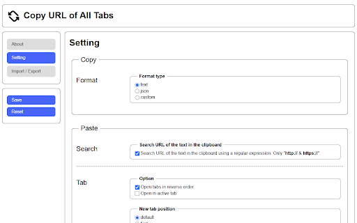 Copy URL of All Tabs  from Chrome web store to be run with OffiDocs Chromium online