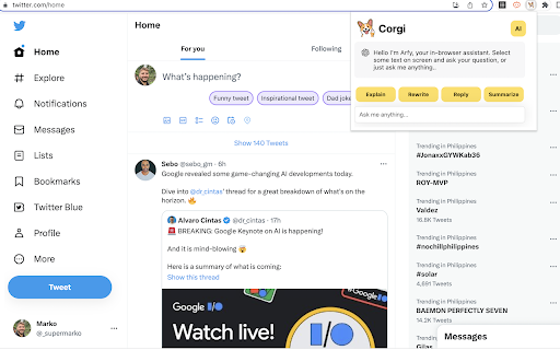 CorgiAI  from Chrome web store to be run with OffiDocs Chromium online