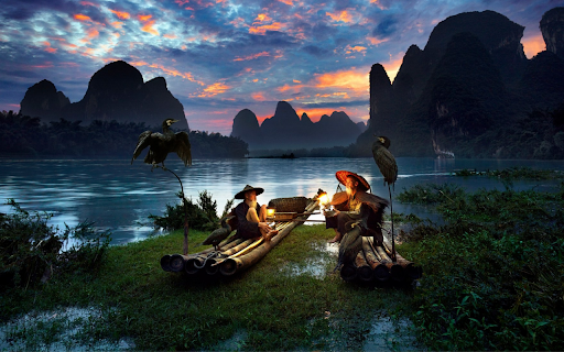Cormorant Fishermen at Dusk in Guilin  from Chrome web store to be run with OffiDocs Chromium online