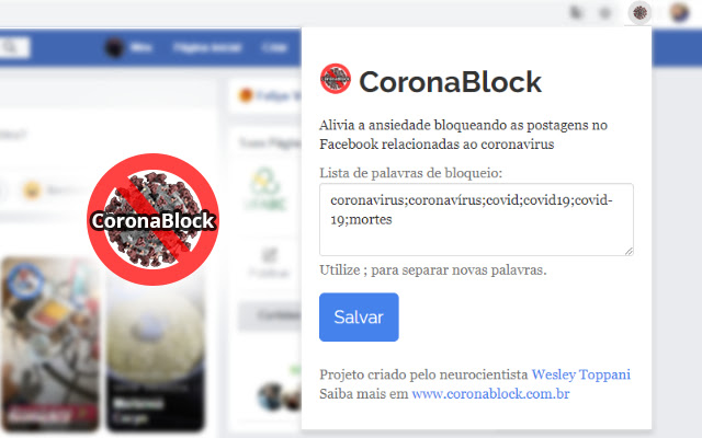 CoronaBlock  from Chrome web store to be run with OffiDocs Chromium online