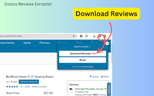 Costco Reviews Extractor  from Chrome web store to be run with OffiDocs Chromium online