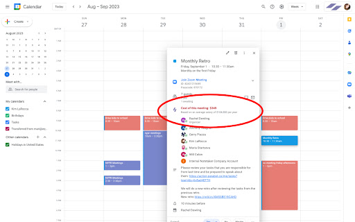 Cost Of Meeting for Google Calendar  from Chrome web store to be run with OffiDocs Chromium online