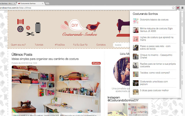 Costurando Sonhos Novos Posts  from Chrome web store to be run with OffiDocs Chromium online