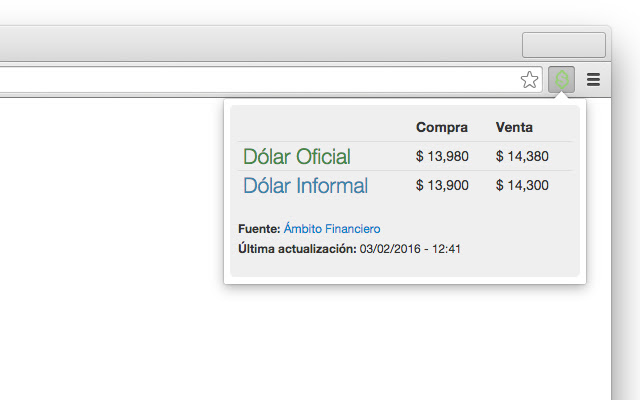 Cotización del Dólar en Argentina  from Chrome web store to be run with OffiDocs Chromium online