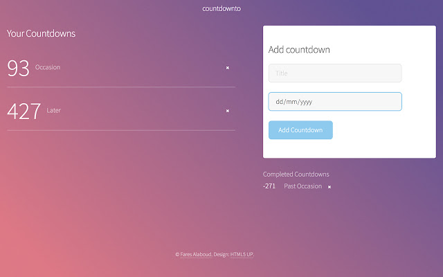 countdownto  from Chrome web store to be run with OffiDocs Chromium online