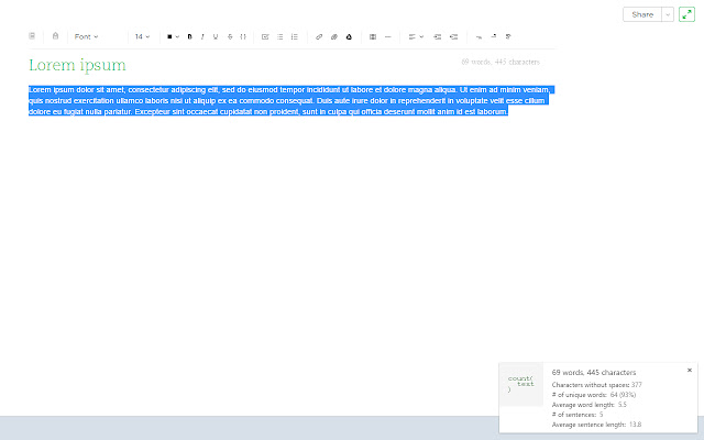count(text)  from Chrome web store to be run with OffiDocs Chromium online