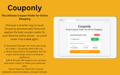 Couponly  from Chrome web store to be run with OffiDocs Chromium online