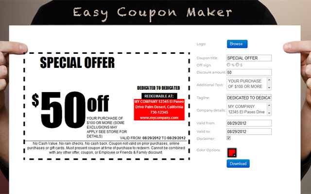 Coupon Maker  from Chrome web store to be run with OffiDocs Chromium online