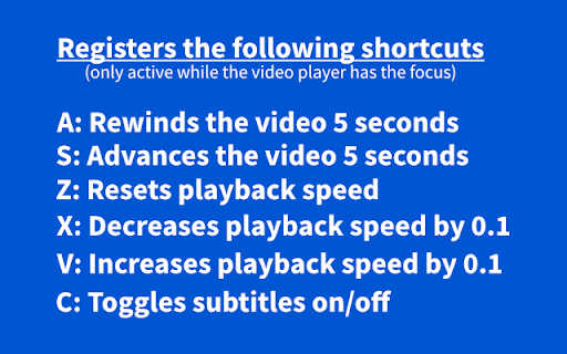 Coursera Additional Video Shortcuts  from Chrome web store to be run with OffiDocs Chromium online