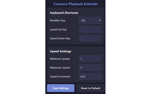 Coursera Playback Extender  from Chrome web store to be run with OffiDocs Chromium online