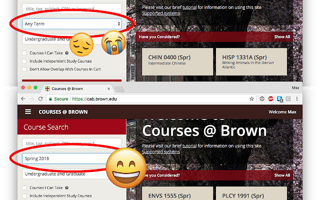 Courses@Brown Default to Current Term  from Chrome web store to be run with OffiDocs Chromium online