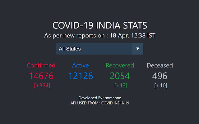 Covid 19 India Stats  from Chrome web store to be run with OffiDocs Chromium online