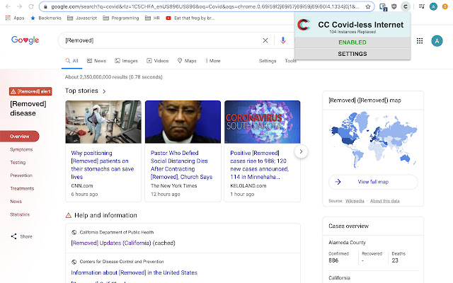 Covid Cleaner COVID 19 less Internet da Chrome Web Store para ser executado com OffiDocs Chromium online