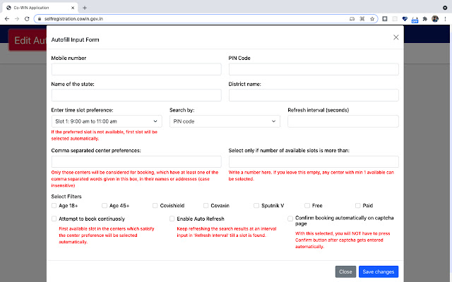 Cowin Booking  from Chrome web store to be run with OffiDocs Chromium online