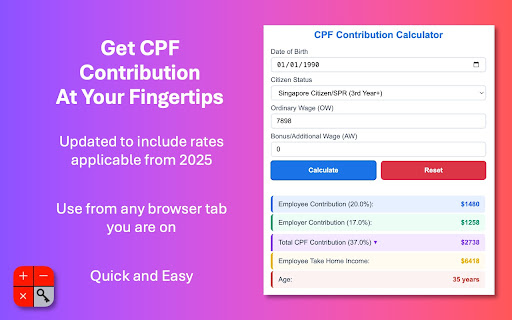 CPF Contribution Calculator from Chrome web store to be run with OffiDocs Chromium online CPF Contribution Calculator from Chrome web store to be run with OffiDocs Chromium online