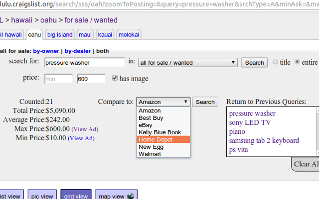 Craigslist Averages  from Chrome web store to be run with OffiDocs Chromium online