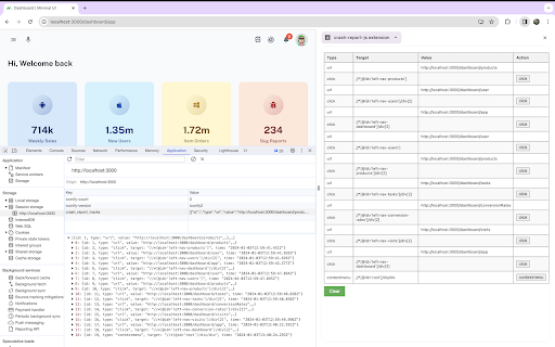 crash report js extension  from Chrome web store to be run with OffiDocs Chromium online
