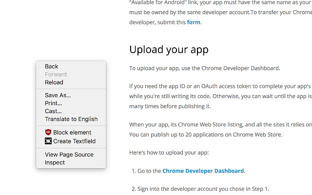 Create Textfield  from Chrome web store to be run with OffiDocs Chromium online