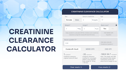 Creatinine Clearance Calculator  from Chrome web store to be run with OffiDocs Chromium online
