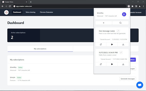 Creator Voice Extension  from Chrome web store to be run with OffiDocs Chromium online